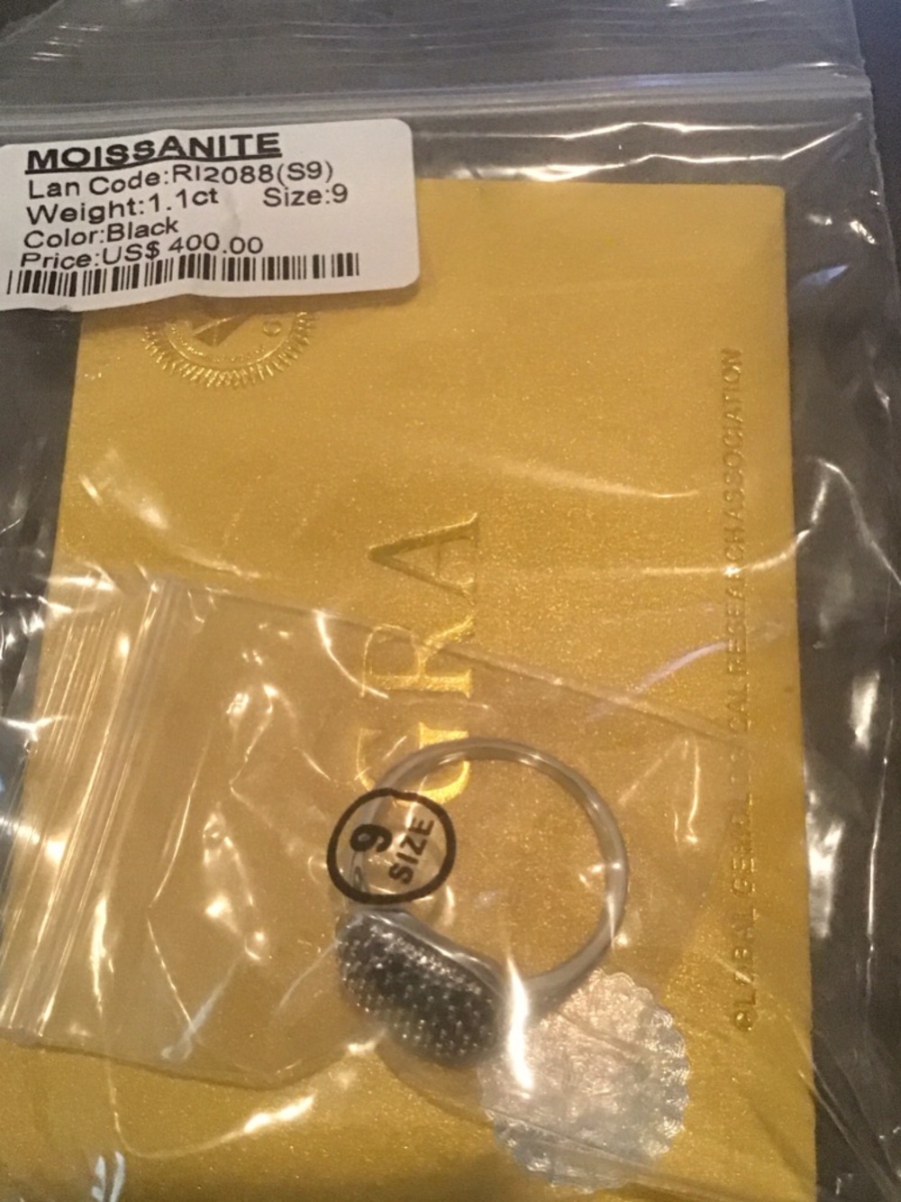 NWT 1.1 CT Black Moissanite and White Gold Plated Ring Size 9 Retails $400 - Picture 2 of 2